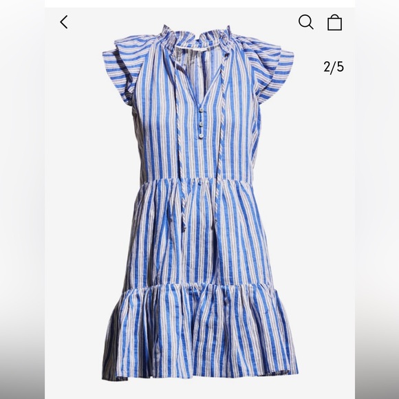 Veronica Beard Blue and White Ruffle Striped Dress - Picture 2 of 11